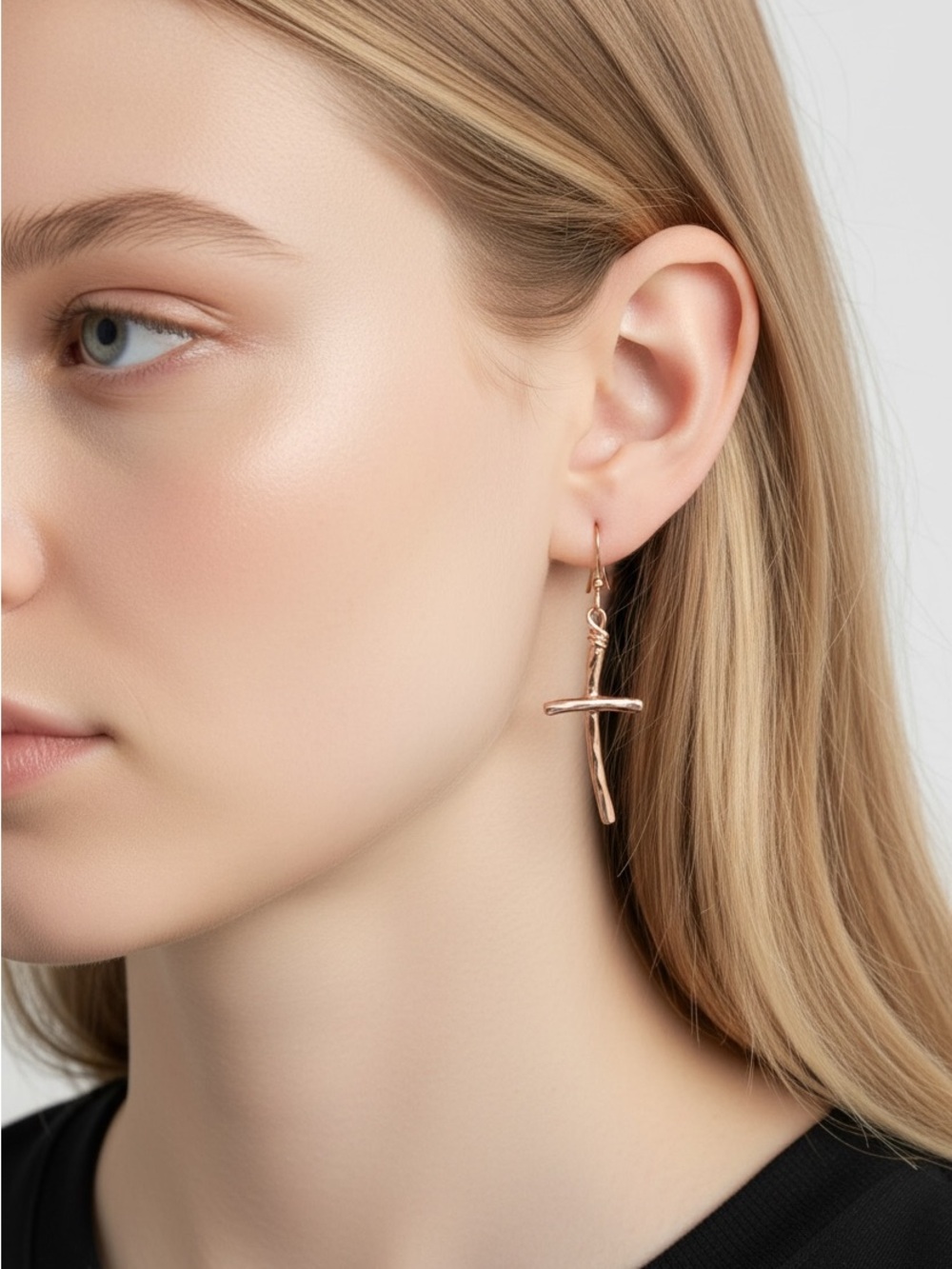 10/9 Rose Gold Cross Drop Earrings - Women Jewelry